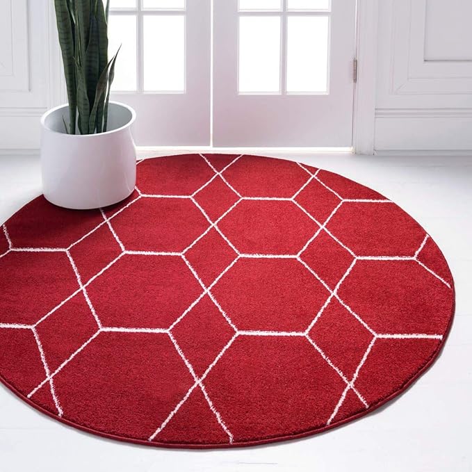Unique Loom Trellis Frieze Collection Area Rug - Geometric (8' Round, Red/ Ivory)