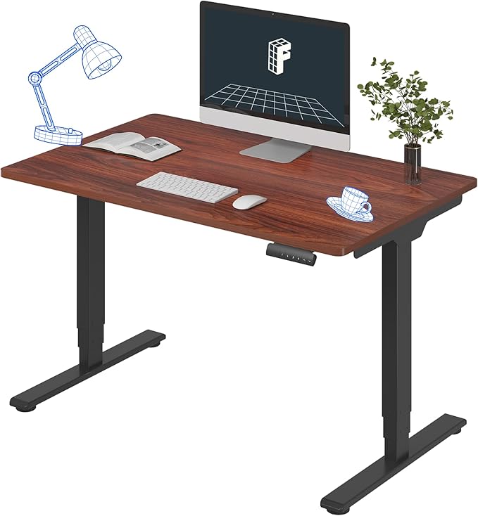 FLEXISPOT E6 3 Stages Dual Motor Electric Standing Desk 48x30 Inch Whole-Piece Board Height Adjustable Electric Sit Stand Desk(Black Frame + Mahogany Desktop, 2 Packages)