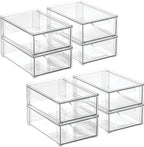mDesign Plastic Stackable Bathroom Storage Organizer Bin with Pull Out Drawer for Cabinet, Vanity, Shelf, Cupboard, Cabinet, or Closet Organization - Lumiere Collection - 8 Pack - (Clear, 8 x 12 x 4)