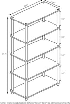 Furinno TURN-N-TUBE Storage Shelves, 5-Tier Book Shelf, Corner Shelf, Toolless Open Shelves, for Organization and Storage, Living Room, Garage, Home Office, Walnut