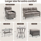 Swivel Patio Chairs sofa Set of 7 with 6" Thick Cushion - Wicker Outdoor Swivel Rocker Patio Chair ,Sofa/Glass coffee table, High Back Comfortable Outdoor Glider Chairs - Gery Wicker | Gery Cushions
