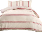 Lush Decor Farmhouse Stripe Reversible Cotton Comforter Set, 3 Piece Set, Full/ Queen, Red - Cozy F𝚊rmhouse Bedding Set - Rustic Decor - Striped Comforter - Modern Farmho𝚞se Bedroom Decor