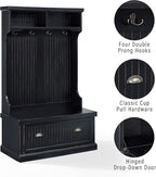 Crosley Furniture Seaside Hall Tree with Shoe Rack Bench and Coat Hooks for Hanging Storage, Distressed Black