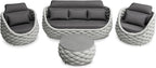 Rope Patio Furniture Set: 4 Pieces Aluminum Outdoor Couch Set Cushioned - Assembled Conversation Sofa Set Modern - Metal Porch Seating for 5 Person - All Weather for Deck Garden Poolside Hotel