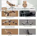 Home Office Desk Chair, 90°-160° Reclining, High Back Executive OfficeChair 400LBS with Footrest, Ergonomic Scratch-Resistant Faux Leather Computer Gaming Chair with Lumbar Support, Coffee