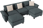 PHI VILLA Cloud Modular Couch Sets, 123.6" Sectional Sofa with U-Shaped Chaise, 5-Seater Couches with 2 Movable Ottomans for Living Room, Chenille Fabric, Dark Cyan