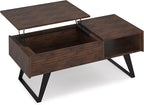 SIMPLIHOME Lowry Lift Top Coffee Table - 48 inch Wide Solid Acacia Wood and Metal Living Room Table in Distressed Charcoal Brown, Modern Industrial Cocktail Table with Hidden Storage and Open Shelf
