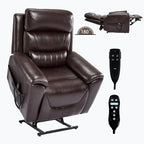 PELUMY Power Lift Recliner Chair for Elderly with Massage and Heat, Dual Motor Heavy Duty 350lbs Recliner, 8-Point Vibration & Lumbar Heating, Electric Lift Chair (Breathable Leather, Dark Brown)