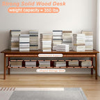 63" Long Solid Wood Desk Mid Century Modern Desk, Home Office Computer Desk, Simple Solid Wood Writing Desk Study Table Workstation, Walnut