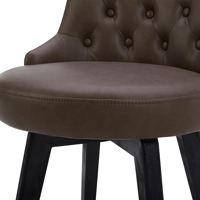 Watson & Whitely Modern Swivel Bar Stools, Faux Leather Upholstered Counter Height Bar Stools with Back, Solid Wood Legs, 26" H Seat, Set of 2, Chocolate