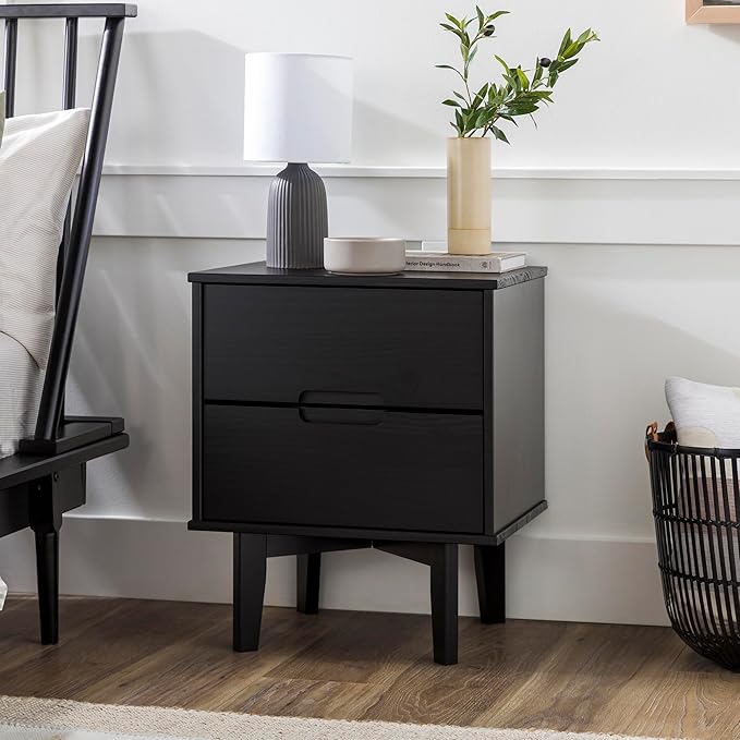 Brynn Modern Solid Wood 2-Drawer Nightstand 24 Inch Black
