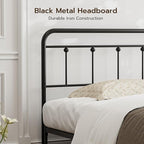Full Size Headboard with Black Metal Construction, Adjustable Height, Spindle Detail and Elegant Curves Design, Farmhouse and Vintage Style,Steel Headboard Only for Bedroom