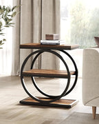 LITTLE TREE End Table Set 2, Side Table with 3 Tiers Shelves, Slim Sofa Side Table for Living Room, Tall Bedside Table Nightstand for Bedroom, Rustic Brown and Black