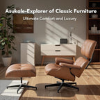 Top Grain Leather, Mid Century Chaise Lounge Chair and Ottoman, Reading Chair, Leather Accent Chair, Modern Chair, Classic Design, for Living Room Lounge Office,Retro Aged Leather, Walnut