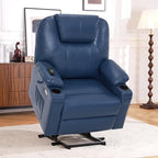 MCombo Extra Wide Power Lift Recliner Chair for Elderly, Lift Chair with Heat and Massage for Big People, USB&Type C Ports, Cup Holders, Faux Leather R7045 (Blue, Medium-Wide)