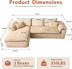 113 in Oversized Cloud Sofa with L Shape Chaise, Sectional Couches for Living Room, Assembly Free Modular Comfy Corduroy Sofa with Left Facing Chaise Longue for Home Apartment (Left Chaise, Beige)