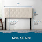 Lucid Mid-Rise Upholstered Headboard - Diamond Tufted - Padded Polyester - Adjustable Height from 34” to 46” - Easy Assembly - Bed Frame or Wall Mount - Sturdy - Pearl - King / Cal King Size