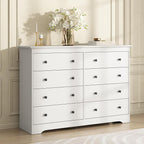 White Dresser for Bedroom, 8 Drawer Dresser with Large Drawers, 55 Inch Wide Wood Chest for Living Room, Hallway