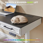 55x22 Inch Electric Standing Desk with One-Piece Desktop, Adjustable Height Computer Desk with 3 Storage Drawers & Power Outlets, Sit to Stand Up, Gaming Table for Home Office and Study, White
