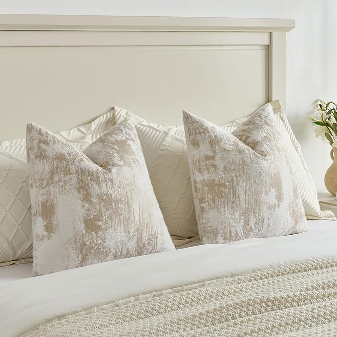 FUTEI Brown White Decorative Throw Pillow Covers 20x20 Inch Set of 2,Soft Faux Cashmere Jacquard - Textured & Cozy Cushion Case,Modern Home Decor for Couch Bed Living Room
