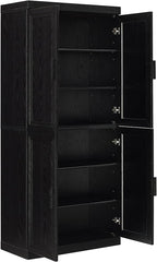 Crosley Furniture Essen Kitchen Pantry Storage Cabinet with Doors and Shelves, Entryway, Bathroom, Black