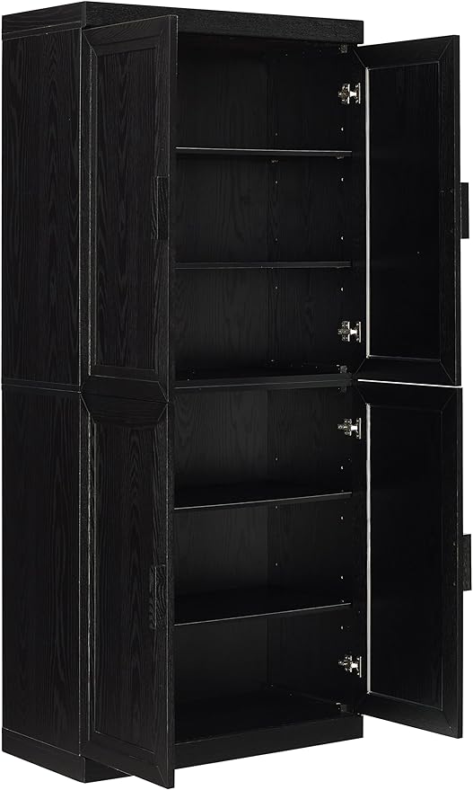 Crosley Furniture Essen Kitchen Pantry Storage Cabinet with Doors and Shelves, Entryway, Bathroom, Black