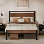 Z-hom Upgraded Full Size Bed Frame, Heavy Duty Metal Sturdy Full Bed Frame with Modern Wood Headboard & Footboard, Stable Platform Bed Furniture Bed Storage, No Noise, No Box Springs,Walnut