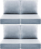Luxury 6" Outdoor Cushions for Patio Furniture, 24x24x6" Thick Seat Cushion Set of 4, Fade Resistant Couch Chair Replacement Cushions High Density Wicker Chair Cushion w/ Removable Cover Baby Blue