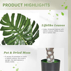 VECELO 4FT Artificial Monstera Plant Tall, 48'' Faux Swiss Cheese Plants Large with Fake Bark, Dried Moss and Pot, Houseplant for Indoor Outdoor Living Room Home Decor