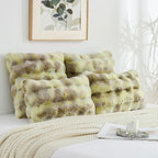 FUTEI Green White Decorative Throw Pillow Covers 22x22 Inch Set of 2,Soft Fuzzy Faux Rabbit Fur Cushion Covers with Raised Texture,Neutral Boho Home Decor for Couch Bed Living Room