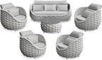 Aluminum Rope Patio Furniture Set: 6 Pieces Assembled Outdoor Conversation Sofa Set for 7 - Modern Metal Couch Set Cushioned - All Weather Porch Seating for Deck Garden Pool Lanai Hotel, Gray