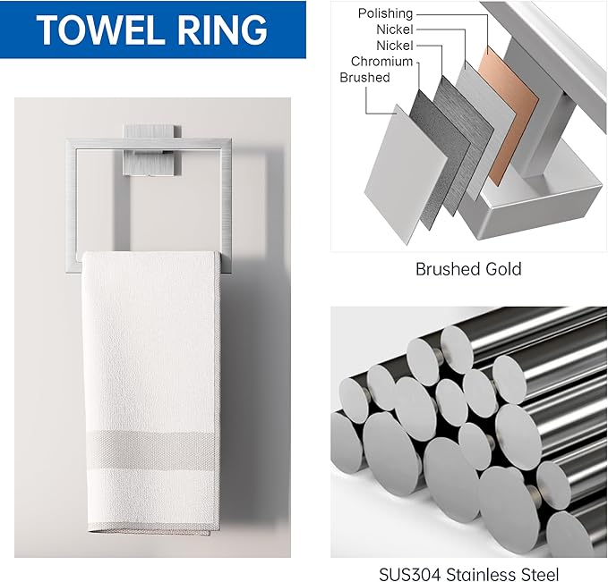 10-Piece Bathroom Hardware Accessories Set, 23.6 Inch SUS304 Stainless Steel Towel Bar Set, Wall Mounted Bathroom Towel Holders, Towel Hooks with Toilet Paper Holder