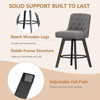 MINCETA Bar Stools Set of 4, 26 Inch Upholstered Barstools with Low Tufted Back and Footrest, Swivel Counter Height Barstools for Kitchen Island Home Bar Performance Fabric Gray