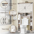 Over The Toilet Storage Cabinet, Farmhouse Storage Cabinet Over Toilet with 2 Barn Doors ，Toilet Paper Holder Stand，Home Space-Saving Toilet Rack, for Laundry, Restroom, Bathroom