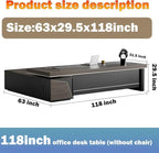 Modern Large Desk, Modern L-shaped Desk With Side Cabinets, Executive Desk With Combination Lock Drawer, Business Furniture Desk With Simple Cable Management (chair Not Included)(63x29.5x118inch)