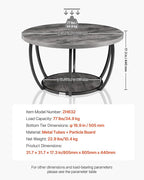 VEVOR Coffee Table, Modern Round Coffee Table, 2 Tiers Wooden Circle Center Desk with Open Storage, Minimalist Sturdy Metal Frame Accent End Desk for Living Room, Office, Easy Assembly, Grey