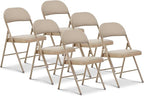 Oline Vinyl Folding Chairs, Padded Vinyl Cushion Chairs with Durable Metal Frame, Indoor Outdoor Stackable Foldable Guest Chairs for Office Wedding Kitchen Dining, 300lb Capacity (Khaki, 6 Pack)
