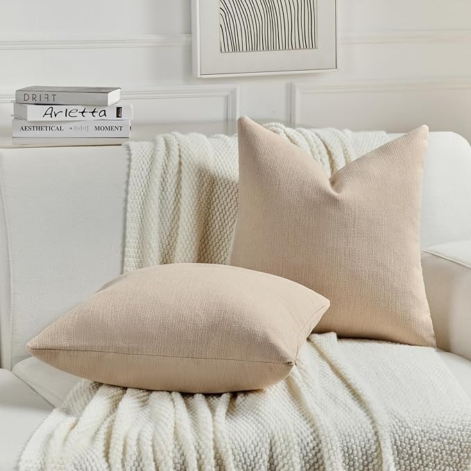FUTEI Dusky Pink Chenille Decorative Throw Pillow Covers 18x18 Inch Set of 2,Soft Cozy Faux Linen Textured Cushion Case,Farmhouse Home Decor for Couch Living Room