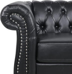 LEVNARY Leather Upholstered Armchair, Mid-Century Modern Single Sofa Chair with Rolled Arms and Nailhead, Tufted Pu Leather Chesterfield Chair for Home Bedroom Reading Room (Black)