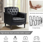 Lumibee Faux Leather Armchair, Contemporary Accent Chair with Nailhead Trims & Wood Legs for Living Room, Upholstered Comfy Arm Chair for Office,Bedroom-Black