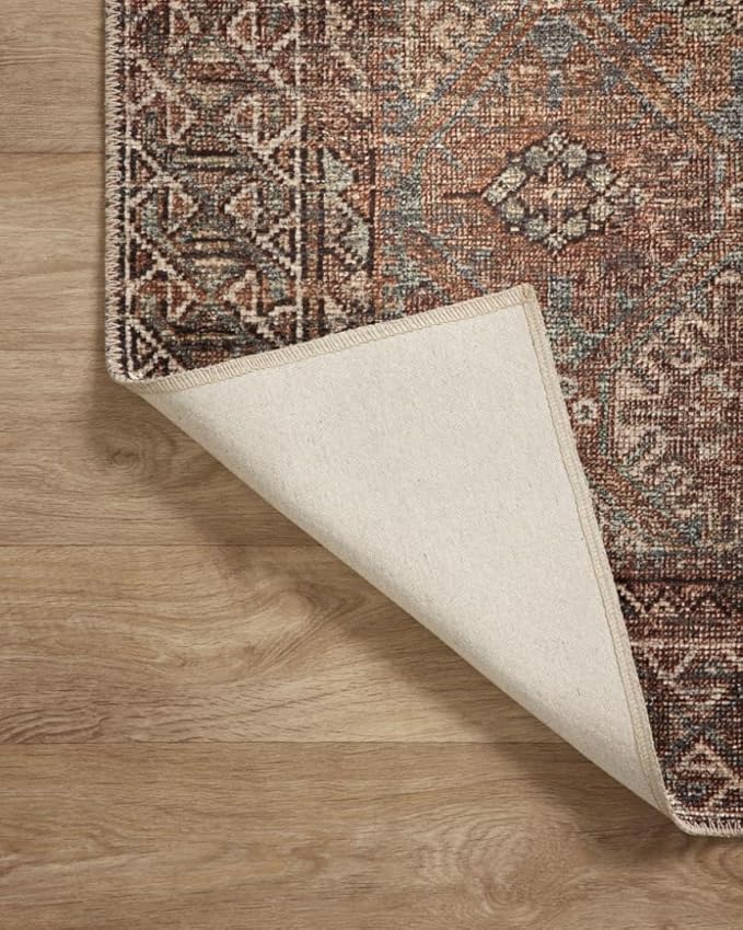 Loloi Amber Lewis Billie Collection, Aqua & Rust 2'-3" x 3'-9" Area Rug – Antique & Distressed Accent Rugs for Living Room, Bedroom, Entryway & Hallway, No Shed High Traffic Area Home Decor Rug