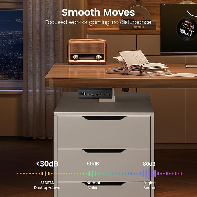 SEDETA Electric Standing Desk with 6 Drawers, 55" Adjustable Stand up Desk with Storage, Computer Desks with Power Outlets for Home Office, White