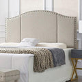 24KF Middle Century Linen Upholstered Tufted Queen Size Headboard with Antique Brass Nail Heads Trim Queen/Full headboard-Linen