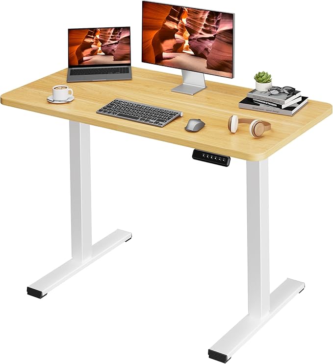 One-Piece Standing Desk 47 x 24 Inches, Small Adjustable Height Desk， Electric Sit Stand Desks Home Office Computer Workstation, Maple