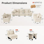 Cloud Couch Sectional Sofa Set, Plush 24.4-Inch Deep 5-Seat Sectional with Velvety Corduroy & Removable Arms for Living Room and Apartment, Beige