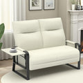 Faux Leather Loveseat Couch for Living Room Bedroom Office, Small Sofa 2 Seater Couch with Flip Up Tray Table Side Pockets Leather Loveseats, Beige