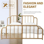 PINJU Metal Platform Bed Frame with Headboard and Footboard, Classic Style, Sturdy Metal Slats, No Box Spring Needed, Easy Installation (Gold, King)