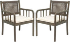 Christopher Knight Home Vera Outdoor Acacia Wood Dining Chairs, Rattan Woven Back Armchair, Armchair with Cushion Seat, Dining Chairs Set of 2, Patio Chair for Poolside Garden Balcony, Gray+Cream