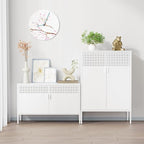 2 Door Accent White Metal Storage Cabinet with Adjustable Shelves and Air Vent Doors, 3 Tier Metal Sideboard Cabinet for Home, Office, Entryway, Hallway, Assembly Required, (LC-WGG-W)