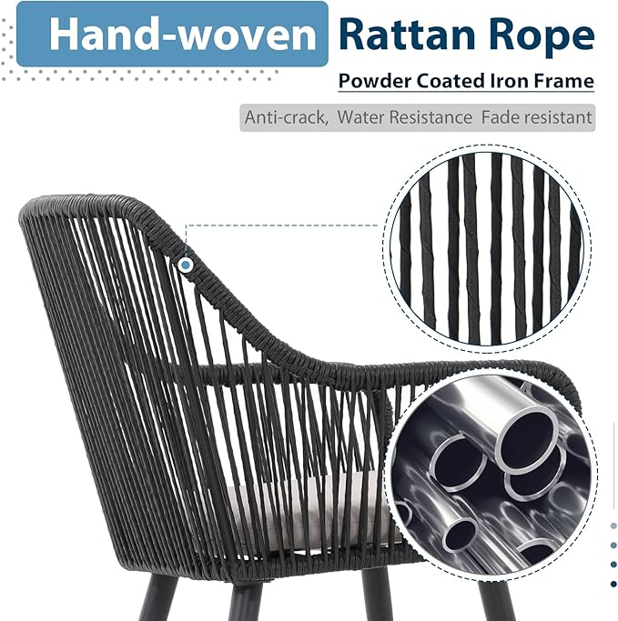 JOIVI Outdoor Patio Dining Chairs Set of 4, Woven Rattan Chairs with Armrest & Cushions Kitchen Wicker Dining Chairs with Iron Frame, Outdoor Seating for Outside, Lawn, Garden, Backyard, Indoor, Black